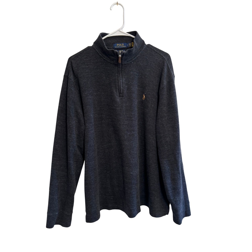 Polo Ralph Lauren Mens Estate Rib Quarter Zip Pullover Charcoal Grey Cotton L